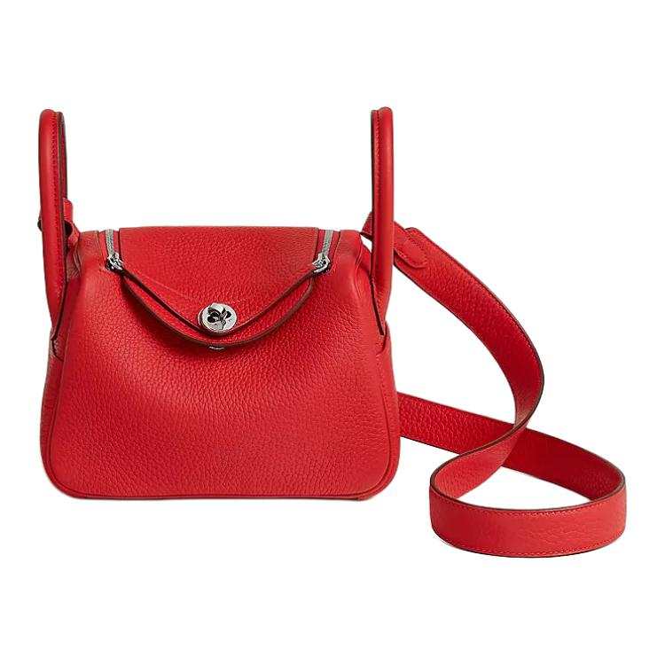 HERMES Lindy Clemence Bullock Leather Handbag 19 Women's O5 Rouge Radieux Sunshine Red