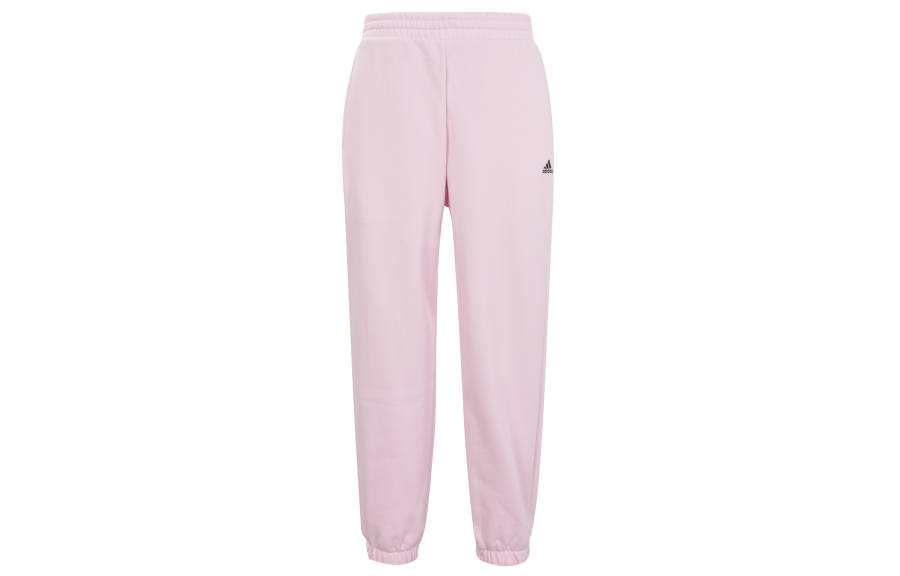 Adidas Adidas Brand Logo Thickened And Fleece Lined Loose Fit Elastic Cuff Knitted Sweatpants Unisex Clear Pink