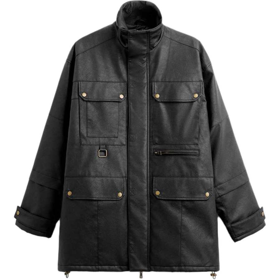 ZARA Parka Coats Men's Black Stand Collar Moderate