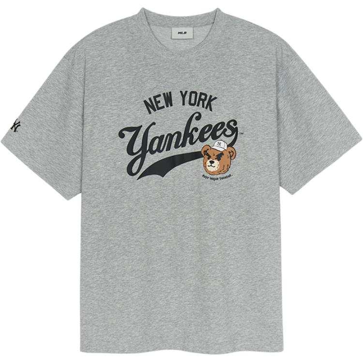 MLB Frown Bear Collection New York Yankees SS25 T Shirt Unisex Standard Heather Gray