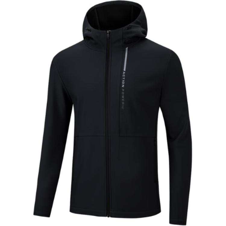 361° Hooded Letter Zipper Cardigan Fleece Lined Long Sleeved Jackets & Coats Men's Super Black