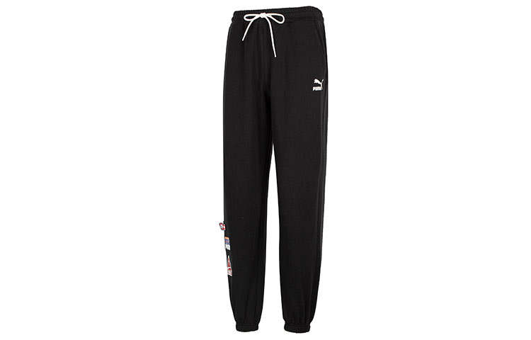 PUMA TEAM BADGE Casual Pants Unisex Black Moderate Cuffed Pants