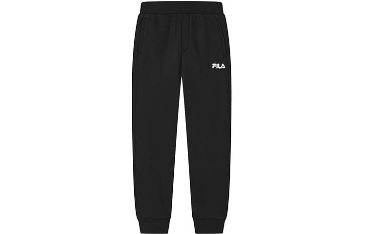 FILA Solid Color Fashion Minimalist Style Fleece Lined Cuff Casual Pants Men's Jet Black