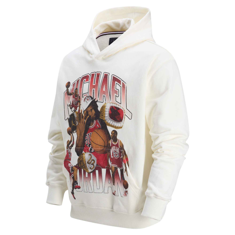 Jordan Jordan Flight Fleece Character Pattern Casual Fleece Lined Thermal Hood Sweatshirt Men's Sail White