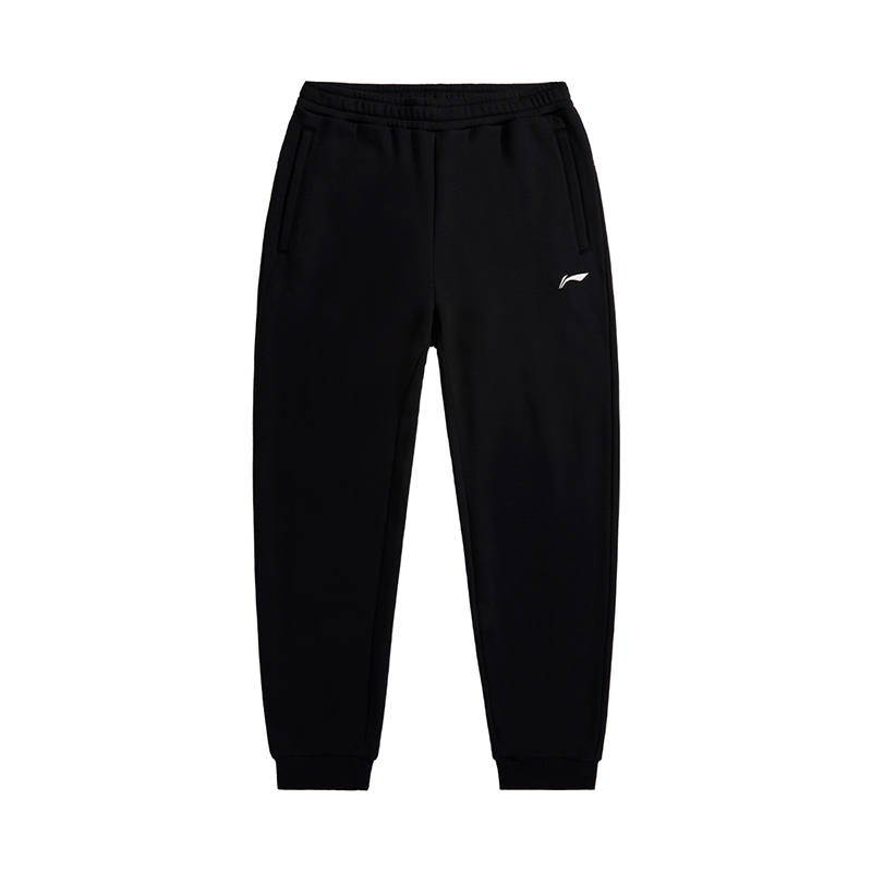 Li-Ning Li Ning Solid Color Loose Fit Fleece Lined Elastic Cuff Knitted Sweatpants Men's Black