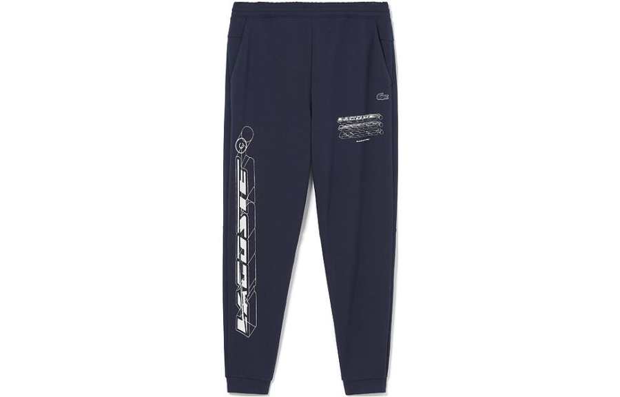 LACOSTE Casual Pants Men's Dark Blue Moderate Straight Fit Pants