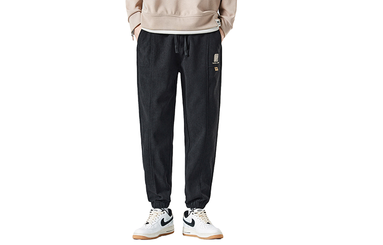 Tonlion Letter Label Drawstring Lace Up Thickened And Fleece Lined Casual Pants Men's Black
