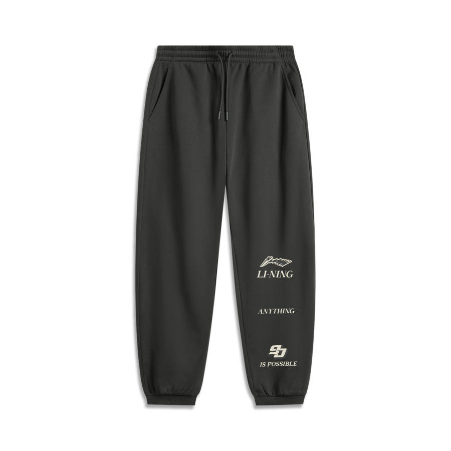 Li-Ning Li Ning Sports Life Collection Casual Loose Fit Fleece Lined Brand Logo Knitted Sweatpants Men's Obsidian Gray