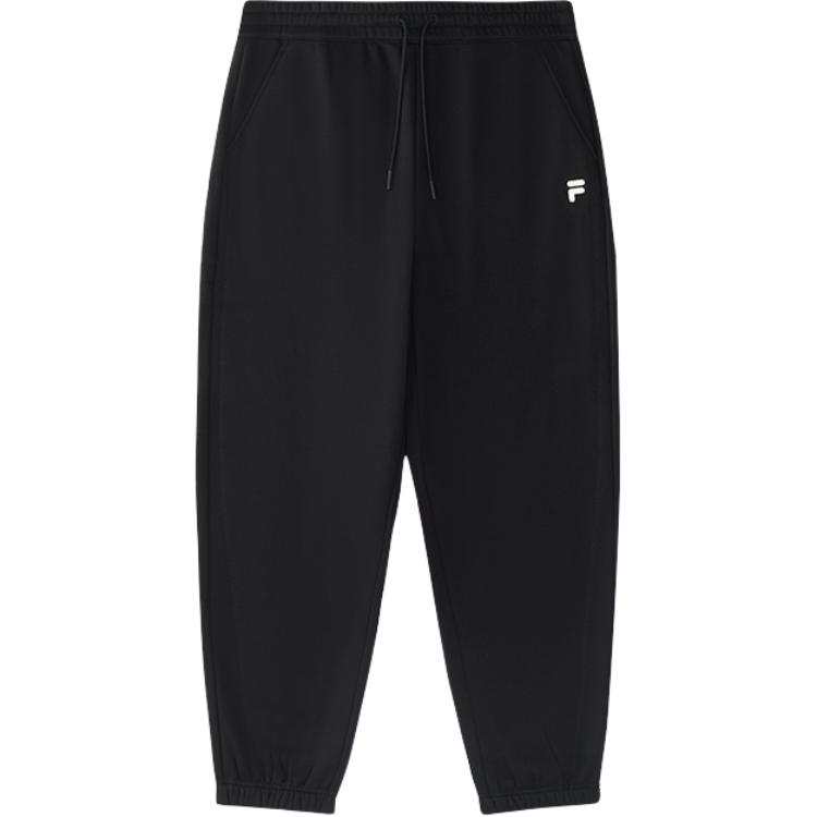 FILA FUSION FOB Fleece Lined Solid Color Casual Comfortable Loose Fit Versatile Thermal Knitted Sweatpants Men's Black