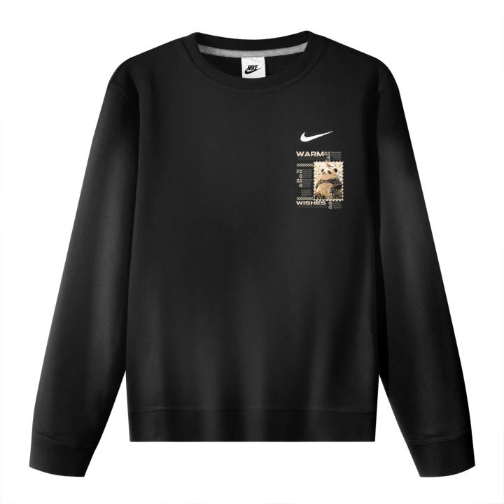 Nike Nike CNY Bamboo Bird Panda Print Crew Neck Fleece Lined Long Sleeved Pullover Sweatshirt Unisex Black