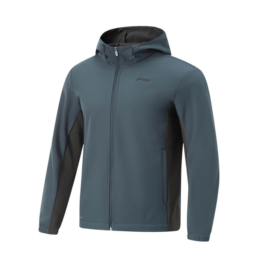 Li-Ning Li Ning Fitness Series Fleece Lined Solid Color Hooded Zippers Trench Coat Men's Snail Dark Cyan