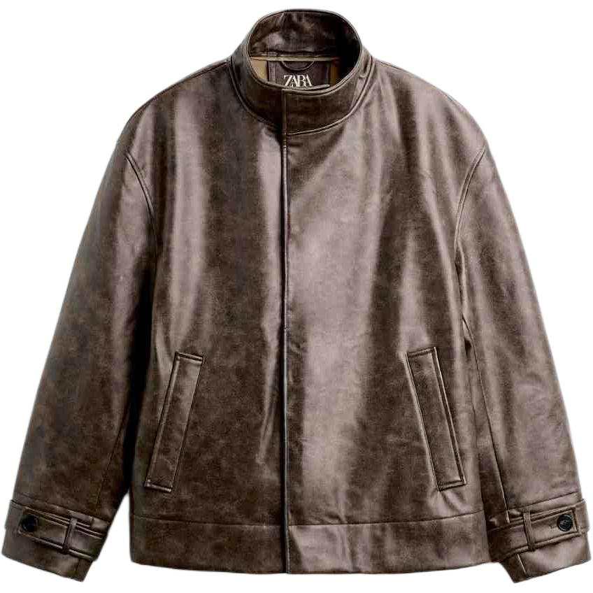 ZARA Jackets Men's Brown Stand Collar Moderate Other