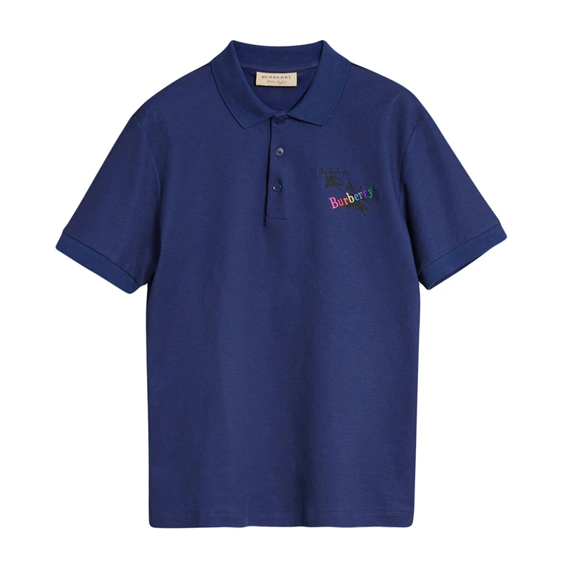 Burberry Polo Shirts Men's Blue Polo Collar Moderate