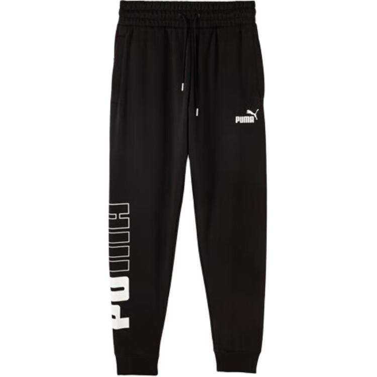 PUMA POWER Letter Casual Print Drawstring Fleece Lined Elastic Cuff Knitted Sweatpants Men's Black