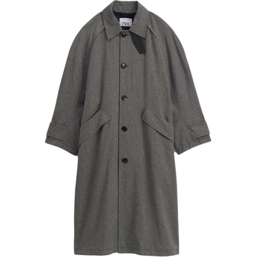 ZARA Trench Coats Men's Gray Lapel Moderate