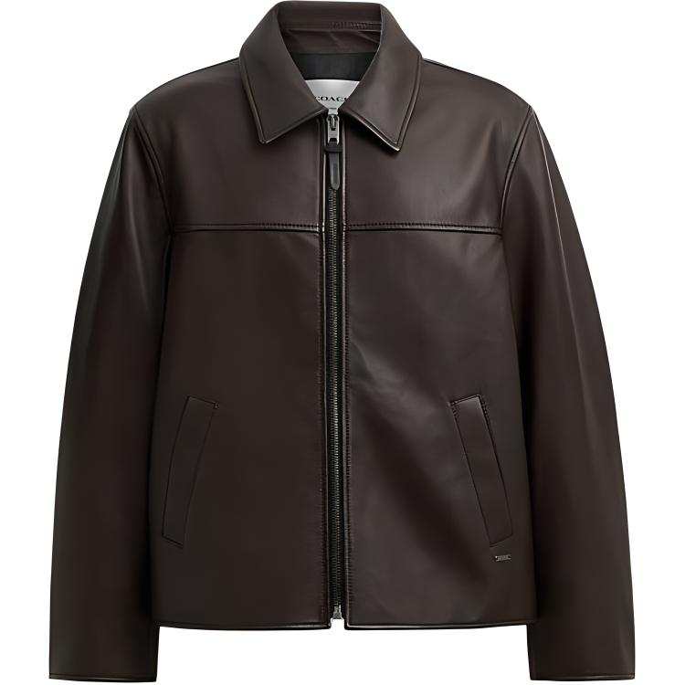 COACH COACH SS24 Leather Jacket Men's Red Coffee