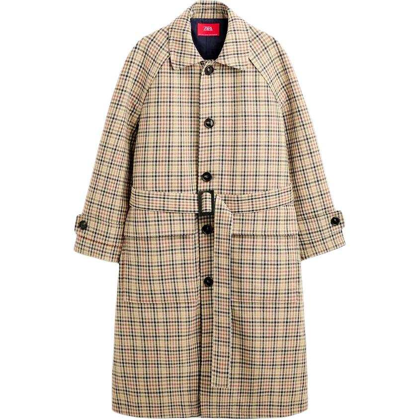 ZARA Trench Coats Unisex Brown Lapel Moderate