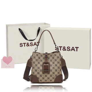 ST&SAT PVC Polyvinyl Chloride Shoulder Bag, Handbag, Crossbody Bag Regular Women's Coffee