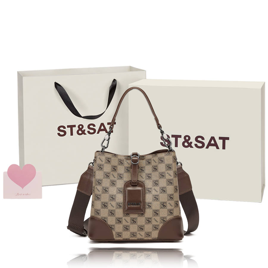 ST&SAT PVC Polyvinyl Chloride Shoulder Bag, Handbag, Crossbody Bag Regular Women's Coffee