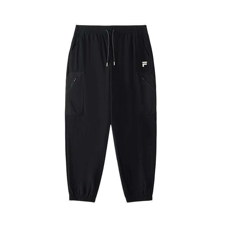 FILA FUSION Knitted Sweatpants Men's Jet Black Moderate Cuffed Pants
