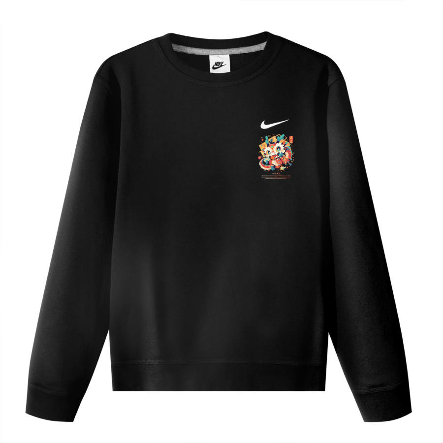 Nike Nike CNY Fleece Lined Chinese Style Rich Overnight Red Dragon Crew Neck Long Sleeved Sweatshirt Unisex Black