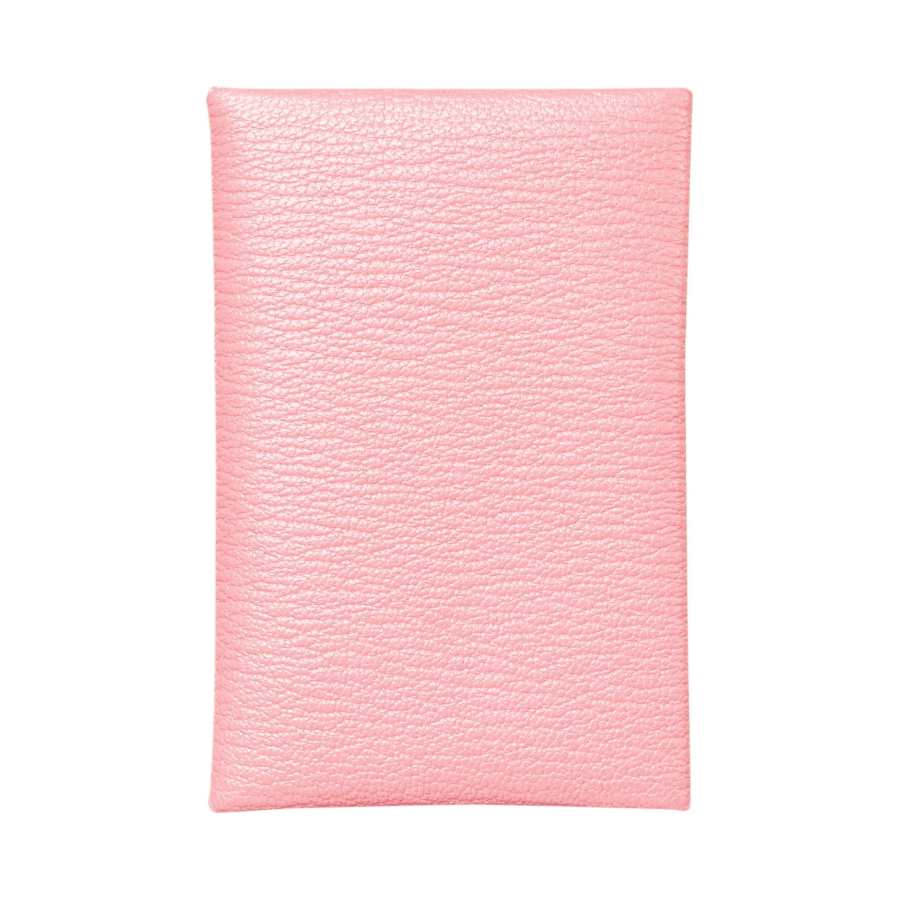 HERMES Calvi Mysore Goat Skin Card Holder Women's 3Q Rose Sakura Cherry Blossom Pink