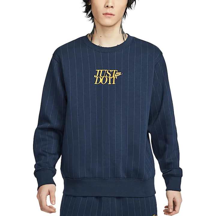 Nike Nike Club FW24 Fleece Lined Crew Neck Pullover Soft Long Sleeved Sweatshirt Men's Obsidian Color/University Gold