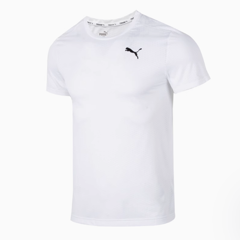 PUMA T Shirts Men's White Crew Neck Moderate Straight Fit
