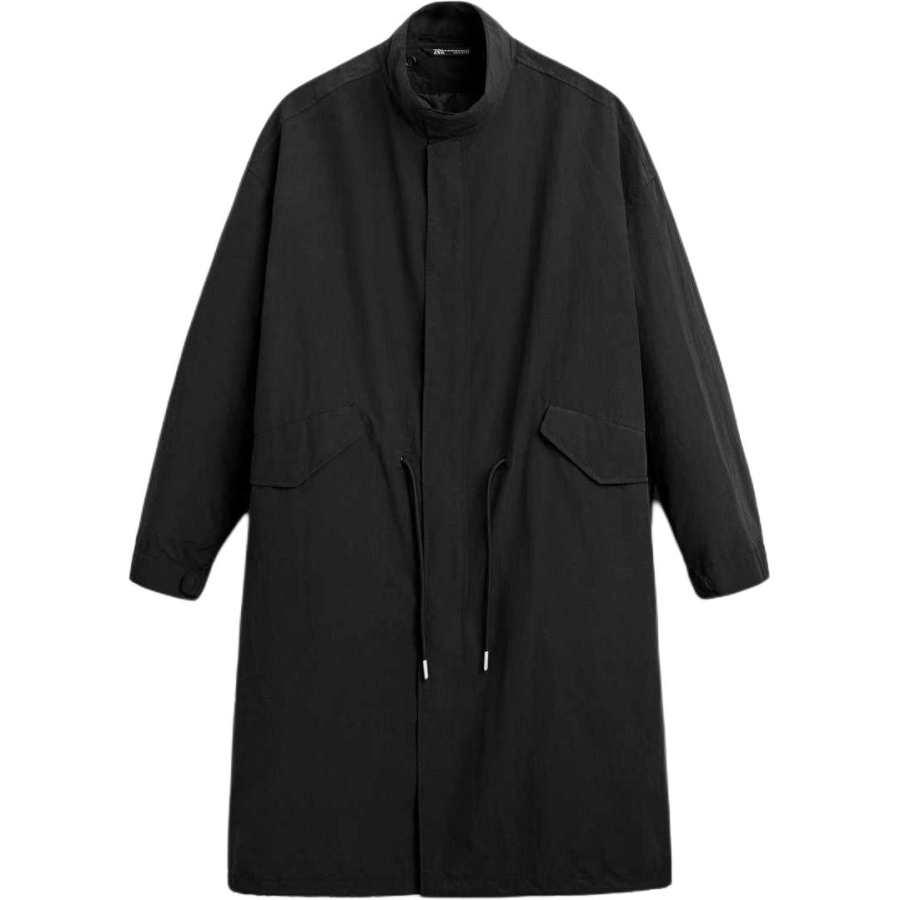 ZARA Trench Coats Men's Black Stand Collar Moderate