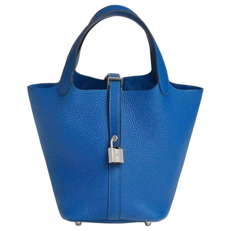 HERMES Picotin Lock Clemence Bullock Leather Basket Bag, Bucket Bag, Handbag 18 Women's T7 Hydra Aqua Blue