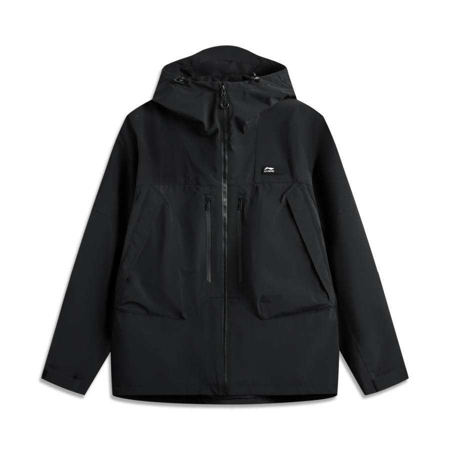 Li-Ning Li Ning Sports Trendy Collection Letter Hooded Fleece Lined Loose Fit Long Sleeved Trench Coat Men's Black