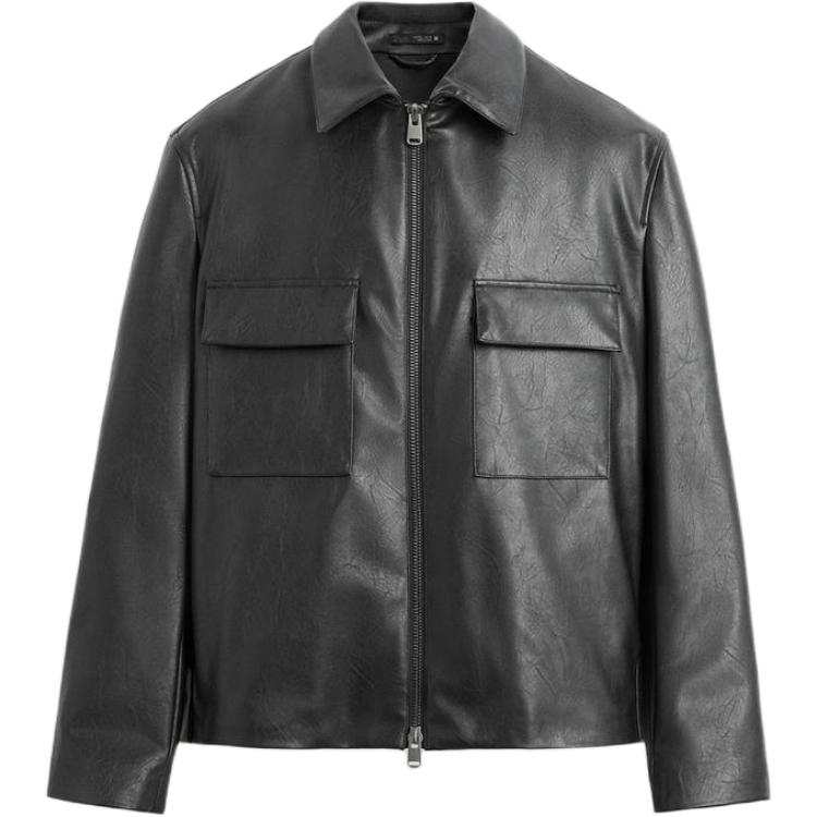 ZARA ZARA Leather Jacket Men's Deep Sea Blue