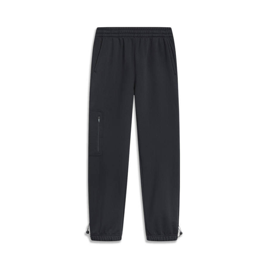 Li-Ning Li Ning Sports Life Collection Fleece Lined Thermal Elastic Cuff Solid Color Casual Pants Men's Black