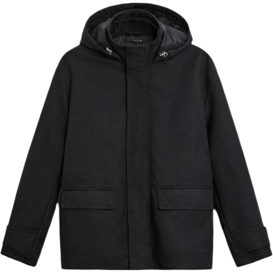 ZARA Parka Coats Men's Black Hooded Moderate