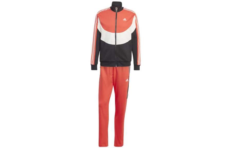 Adidas Adidas Casual Sportswear Men's Set Black Orange+Orange Stand Collar Moderate