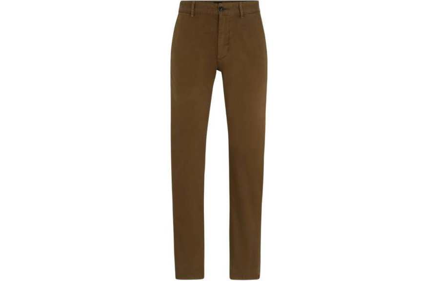 HUGO BOSS Slim Fit Chinos In Stretch Cotton Satin Casual Pants Men's Brown