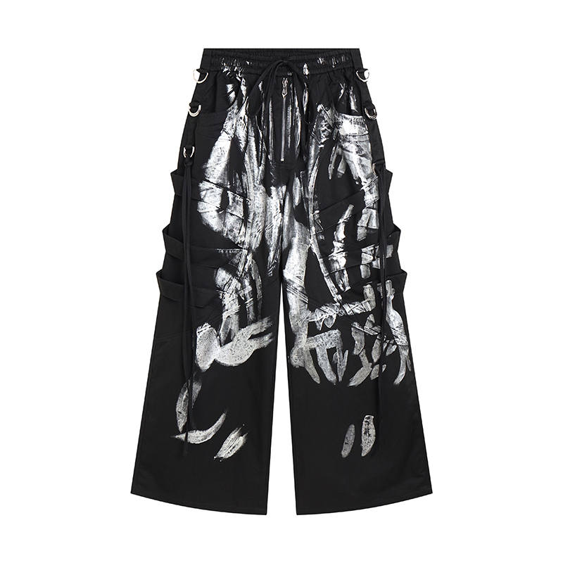 DND4DES Casual Pants Unisex Black Moderate Wide Leg Pants