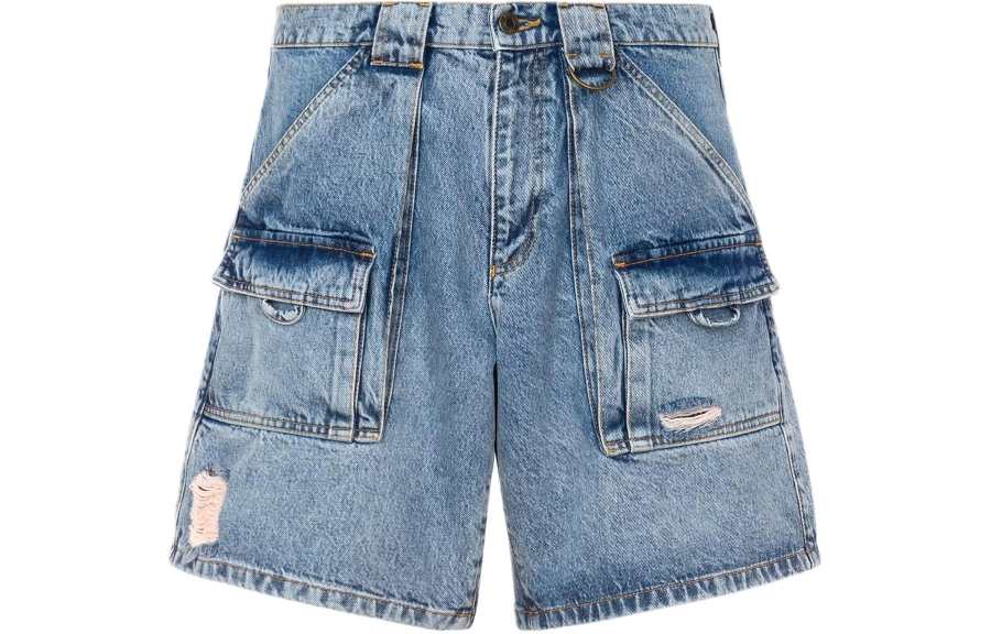 MOSCHINO Destroyed Denim Bermuda Shorts Denim Shorts Men's Blue