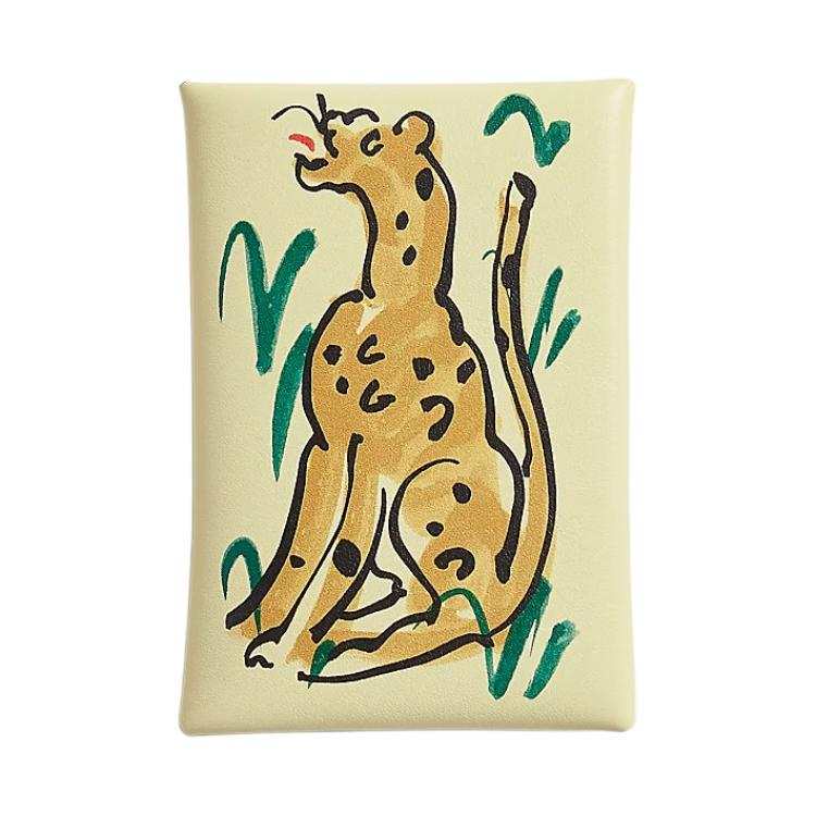 HERMES Calvi Duo Swift Calfskin Card Holder Regular Women's Light Yellow
