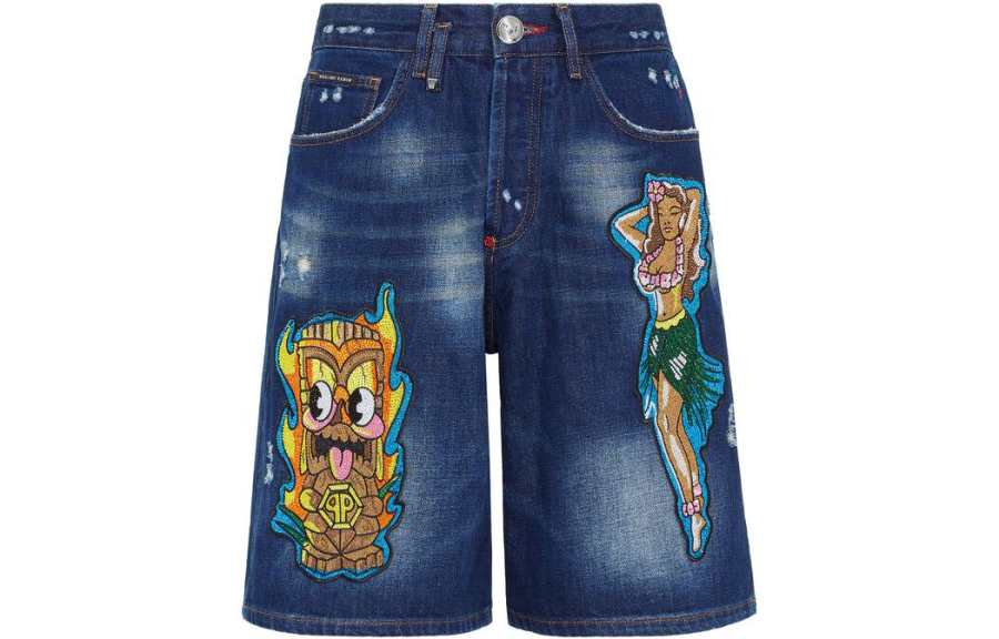 PHILIPP PLEIN 【Previous Season】patch-detail knee-length denim shorts