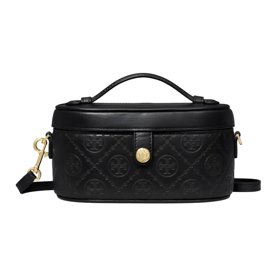 TORY BURCH T Monogram Leather One Shoulder Crossbody Handheld Makeup Bag Women's Black