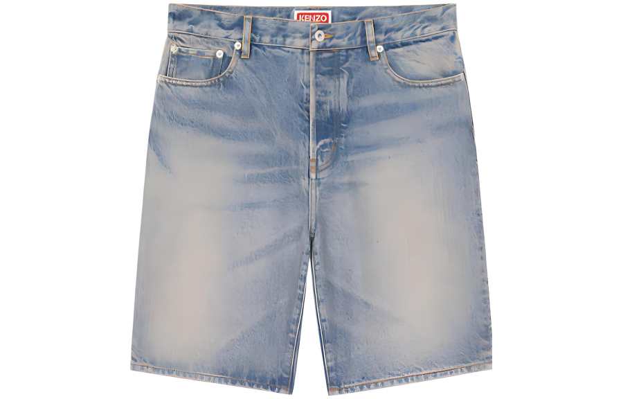 KENZO Knee Length Faded Denim Shorts