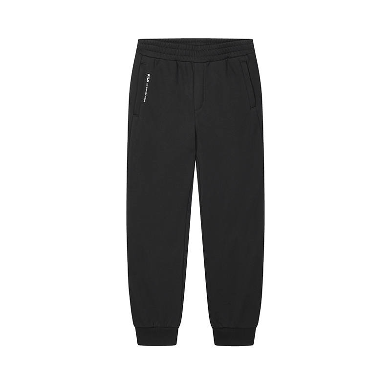 FILA ORIGINALE Elastic Cuff Solid Color Versatile Fleece Lined Elastic Knitted Sweatpants Men's Jet Black