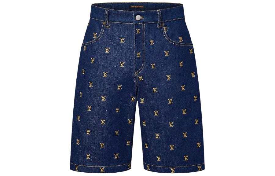LOUIS VUITTON Lv Embroidered Signature Denim Shorts