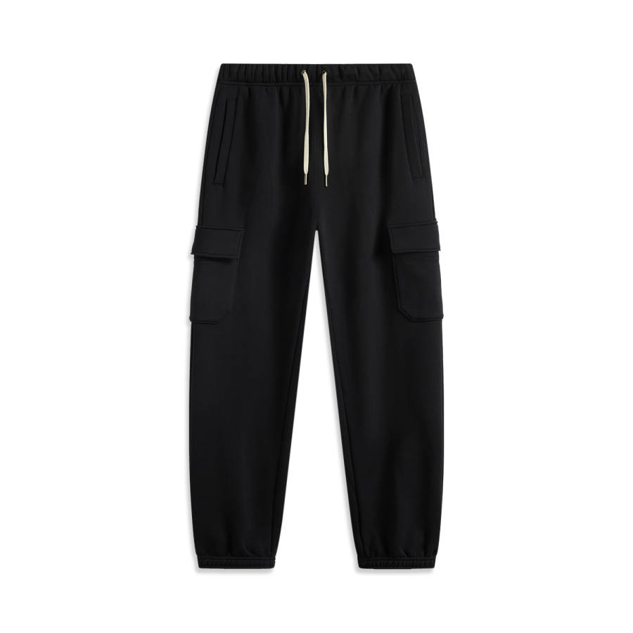 Li-Ning Li Ning Basketball Collection Elastic Cuff Lace Up Fleece Lined Thermal Knitted Sweatpants Men's Black