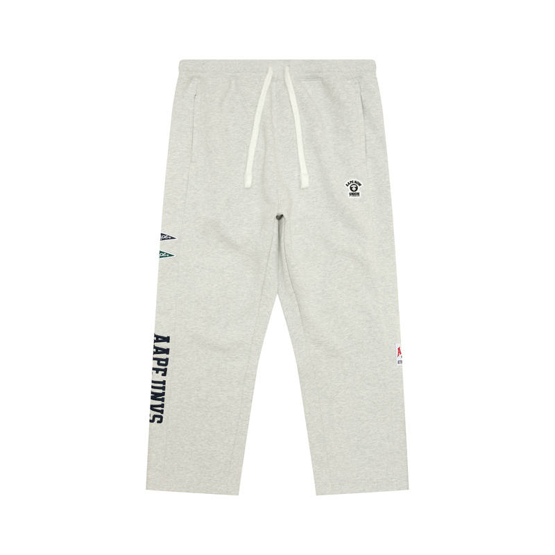 Aape Monkey Face Badge Fleece Lined Pants Casual Pants Men's White Gray