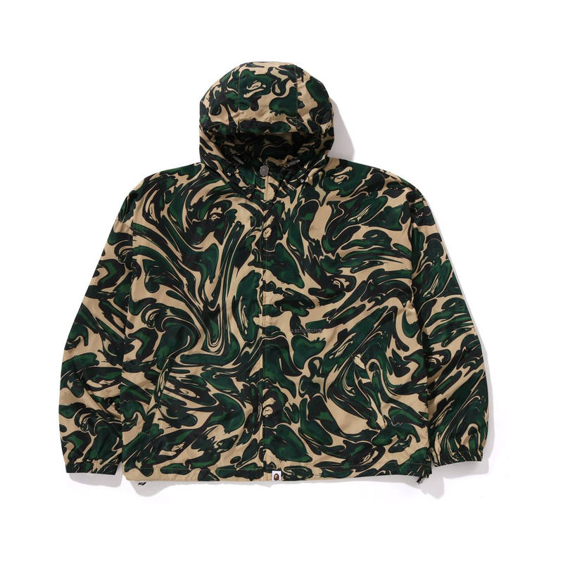 A BATHING APE Bape Marbling Camo Bathing Ape Logo Nylon Hooded Jacket