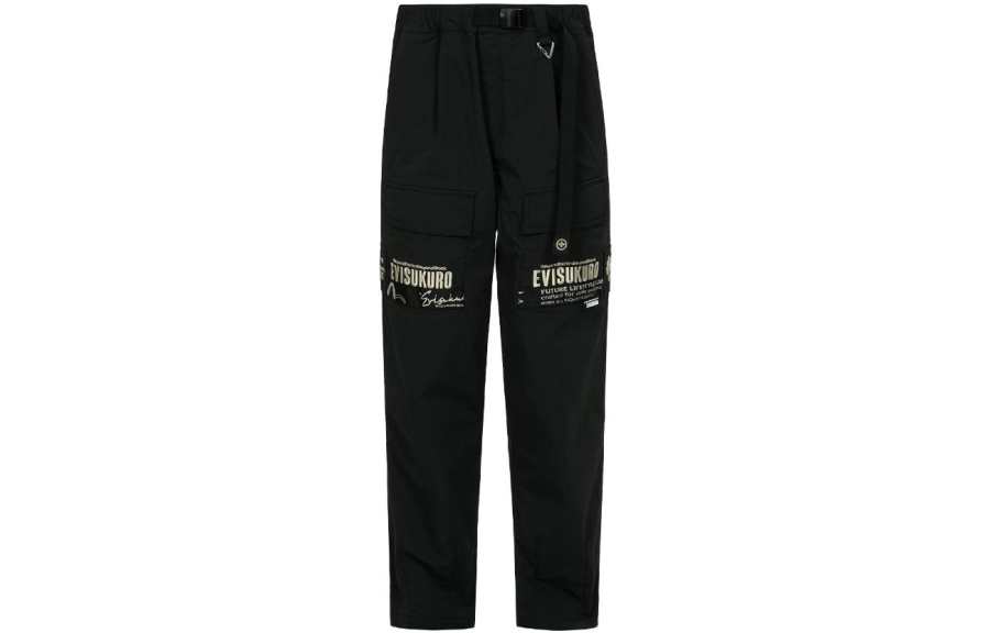 EVISU Casual Pants Men's Black Moderate Straight Fit Pants