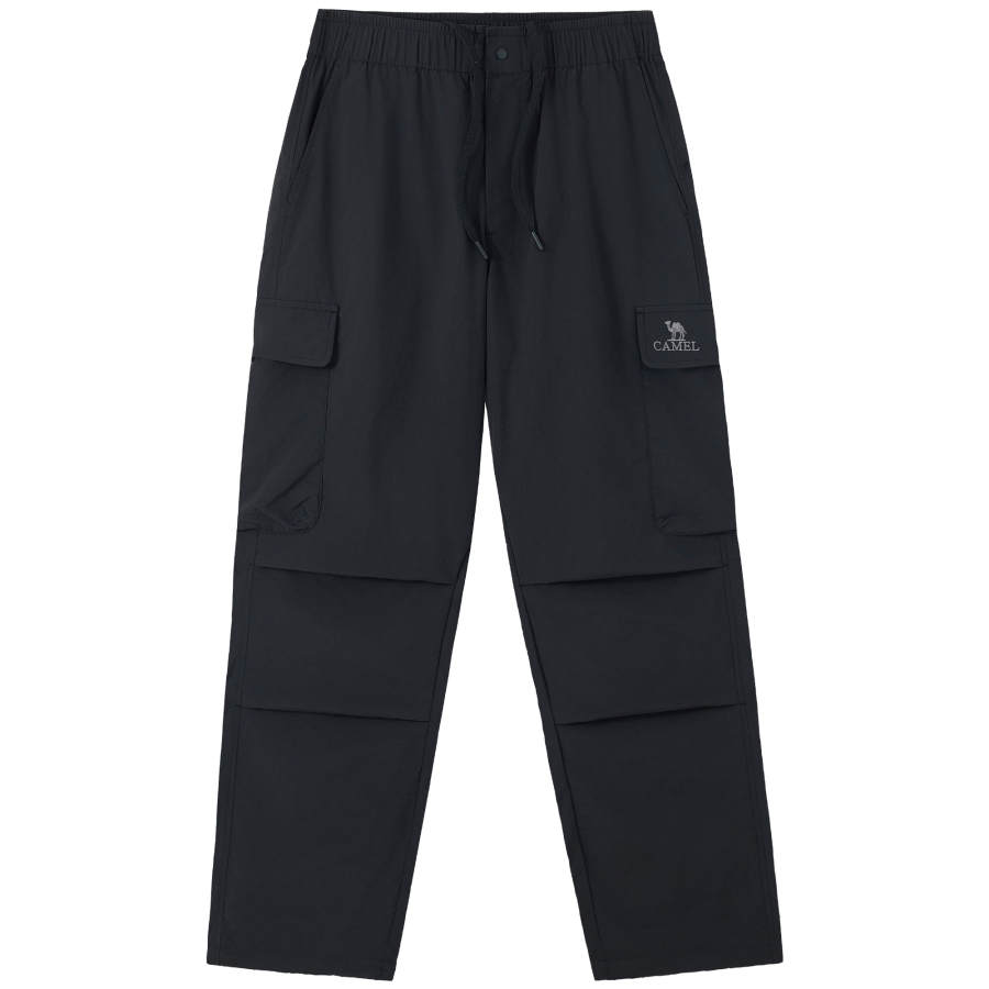 CAMEL Parachute Pants Solid Color Mid Rise Loose Fit Straight Fit Lace Up Cargo Pants Men's