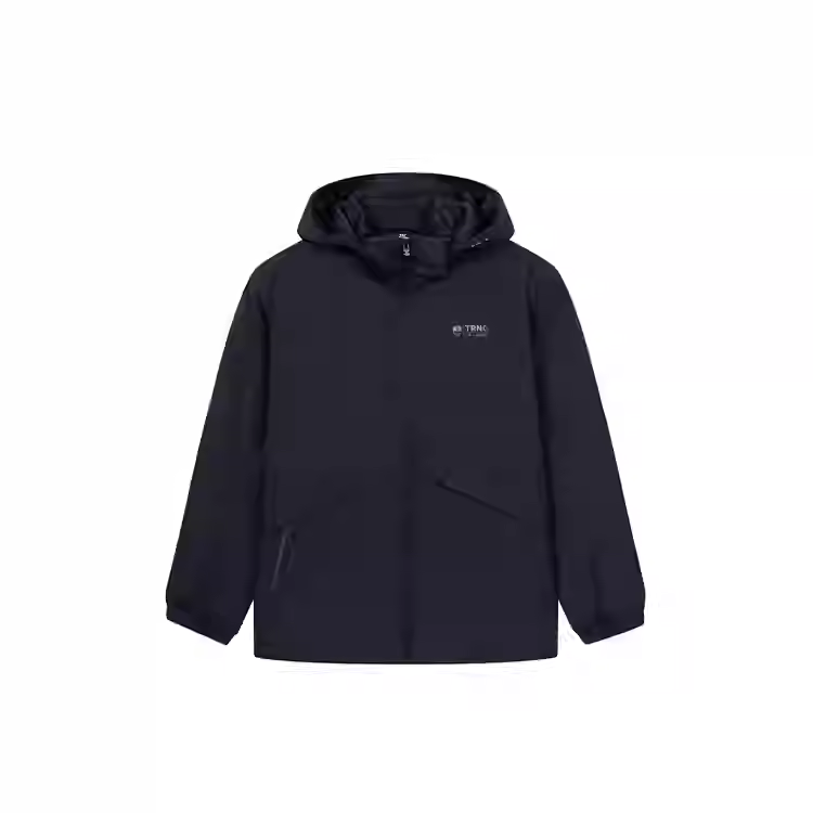 361° Letter Zippers Hooded Comfortable And Breathable Versatile Fleece Lined Thermal Trench Coat Men's Super Black